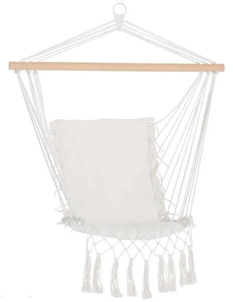 Sedia Sospesa a Dondolo 90x50 cm da Interno ed Esterno in Tessuto con Nappe Crema