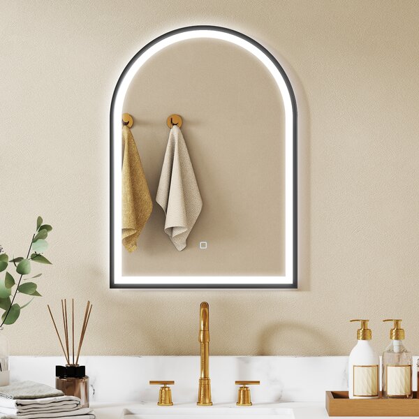 HOMCOM Specchio ad arco da bagno con illuminazione, antiappannamento e 3 colorazioni luce, 50x4x70cm, Nero | Aosom Italy