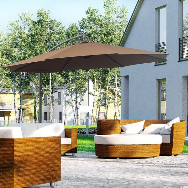 Ombrellone Decentrato da Giardino Ø300x250 cm con Base a Croce e Manovella in Acciaio e Poliestere Caffè