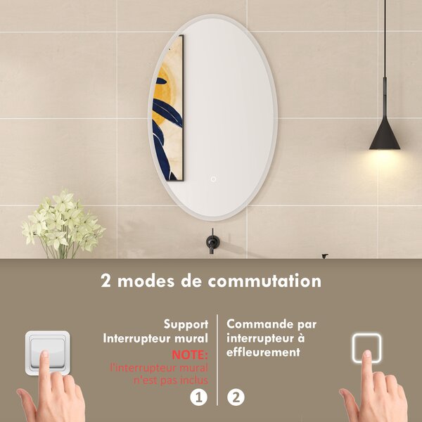 HOMCOM Specchio da bagno con illuminazione, anti-appannamento e 3 colori di luce, 50x4x80cm, Trasparente | Aosom Italy