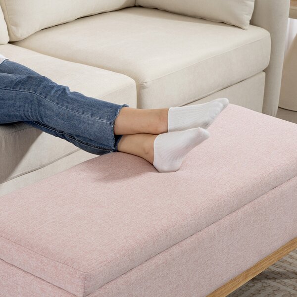 HOMCOM Cassapanca con coperchio rimovibile stile scandinavo, Panca contenitore in tessuto effetto lino, 110x39x45 cm, rosa | Aosom Italy