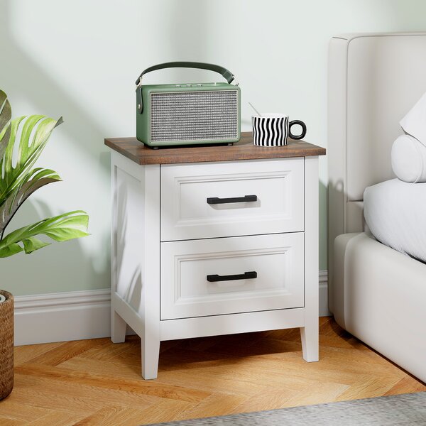 HOMCOM Comodino con 2 Cassetti per Soggiorno e Camera da Letto, Stile Rustico, 45x30x50 cm, Bianco | Aosom Italy