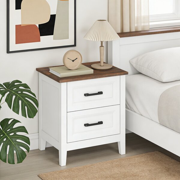 HOMCOM Comodino con 2 Cassetti per Soggiorno e Camera da Letto, Stile Rustico, 45x30x50 cm, Bianco | Aosom Italy