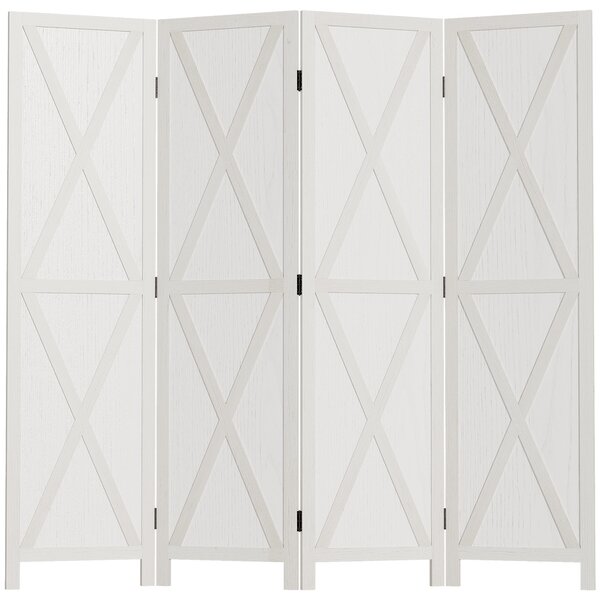 Paravento Separè 4 Ante per Interni 182x170 cm in Legno Bianco