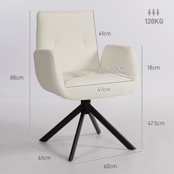 HOMCOM Poltrona Moderno imbottita, Sedia d'accento girevole fino a 120 kg, 60x61x88 cm, bianco crema | Aosom Italy