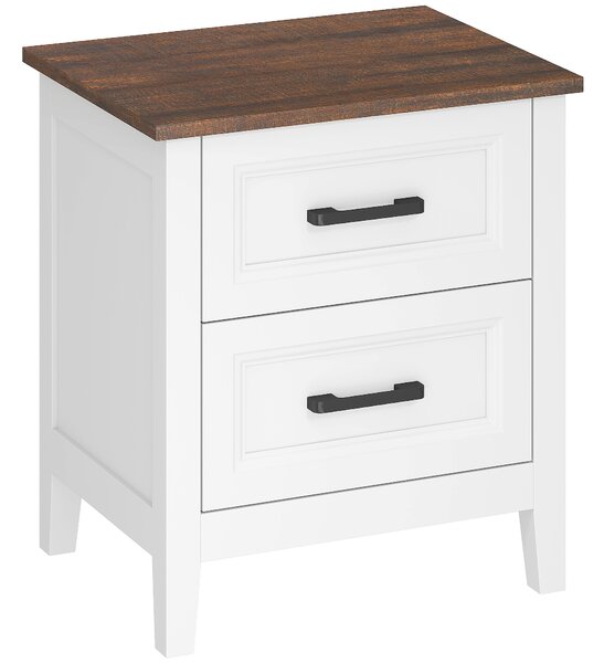 HOMCOM Comodino con 2 Cassetti per Soggiorno e Camera da Letto, Stile Rustico, 45x30x50 cm, Bianco | Aosom Italy