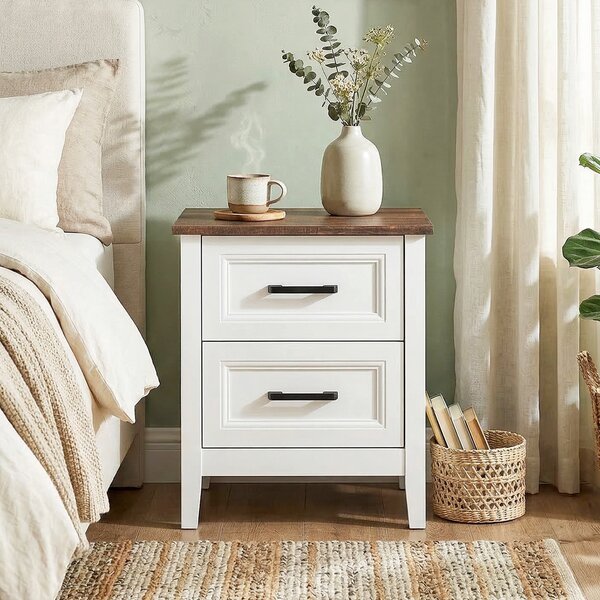 HOMCOM Comodino con 2 Cassetti per Soggiorno e Camera da Letto, Stile Rustico, 45x30x50 cm, Bianco | Aosom Italy