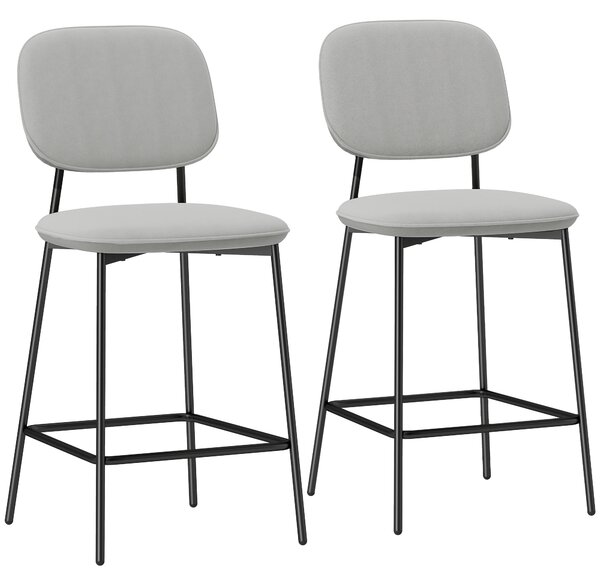 HOMCOM Set da 2 sgabelli da bar con poggiapiedi, rivestimento in velluto e gambe in acciaio per sala da pranzo, 45x49x102 cm, Grigio chiaro | Aosom Italy