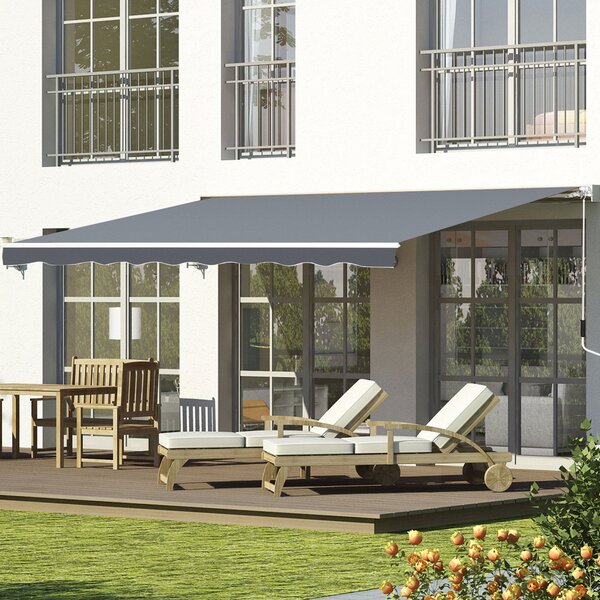 Tenda da Sole da Esterno 250x200 cm Avvolgibile Manualmente in Alluminio e Poliestere Grigio e Bianco