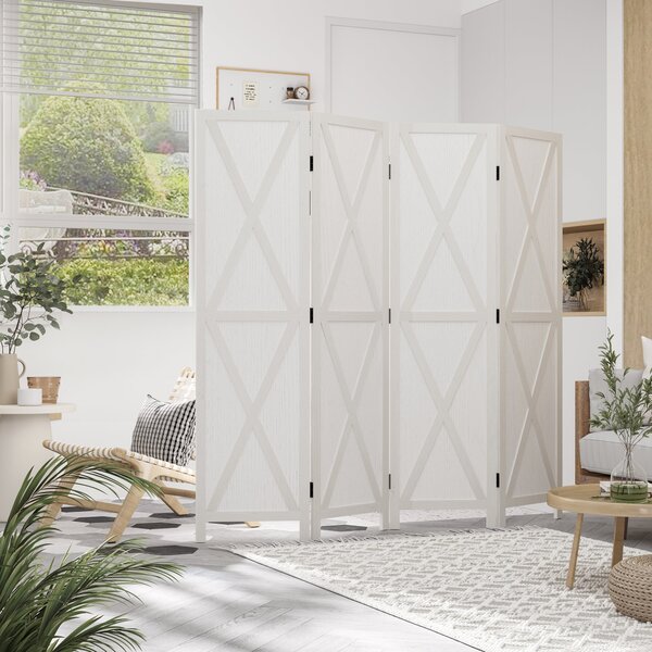 Paravento Separè 4 Ante per Interni 182x170 cm in Legno Bianco