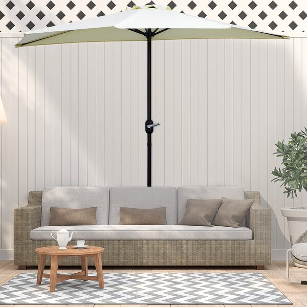 Ombrellone da Terrazza 260x135 cm a Mezzaluna con Apertura a Manovella Beige