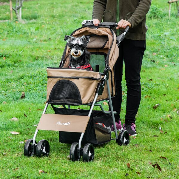 Passeggino per Cani Taglia Piccola e Mini 75x46x94 cm Pieghevole con Cestino e Portabicchiere Caffè