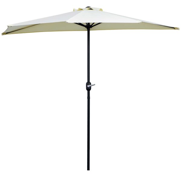 Ombrellone da Terrazza 260x135 cm a Mezzaluna con Apertura a Manovella Beige