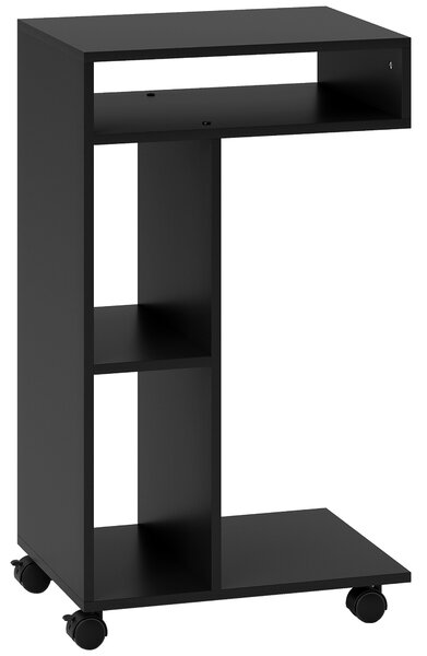 HOMCOM Tavolino servitore a C con 4 ruote e 3 scomparti, Carrello laterale, 40x30x69 cm, Nero | Aosom Italy