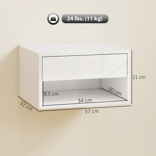 HOMCOM Set da 2 comodini da parete con cassetto, scomparto aperto e ripiano, 37x32x21 cm, bianco | Aosom Italy