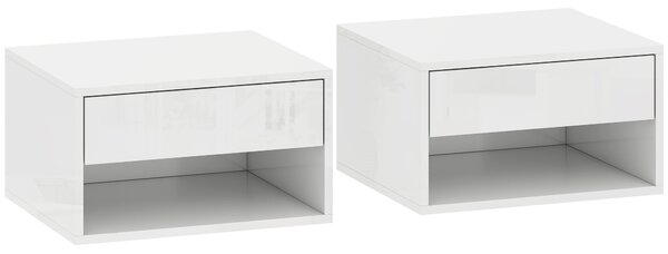 HOMCOM Set da 2 comodini da parete con cassetto, scomparto aperto e ripiano, 37x32x21 cm, bianco | Aosom Italy