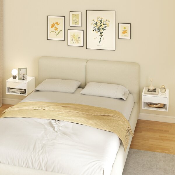 HOMCOM Set da 2 comodini da parete con cassetto, scomparto aperto e ripiano, 37x32x21 cm, bianco | Aosom Italy