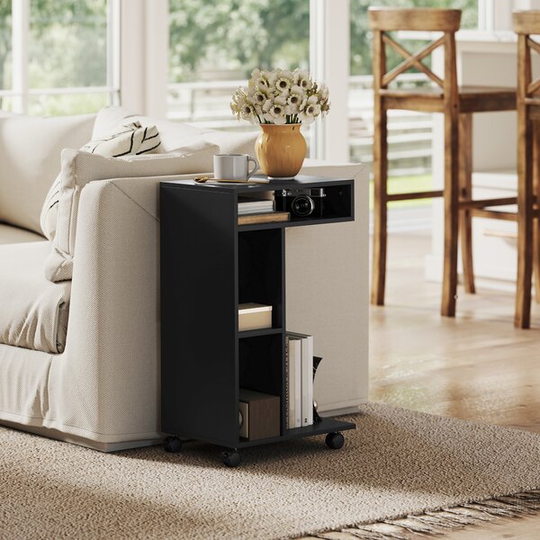HOMCOM Tavolino servitore a C con 4 ruote e 3 scomparti, Carrello laterale, 40x30x69 cm, Nero | Aosom Italy