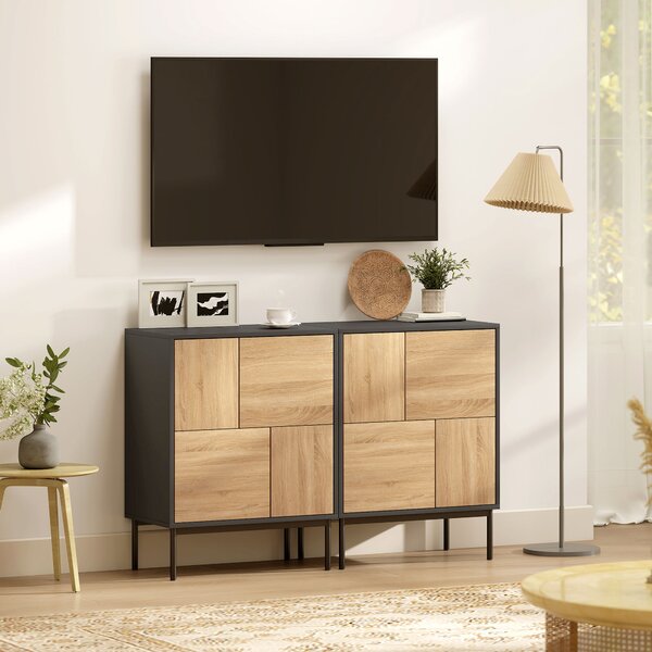 HOMCOM Credenza da pranzo con porte push-to-open, Armadio cucina con gambe in metallo, 60x35x78 cm, Nero e Legno naturale | Aosom Italy