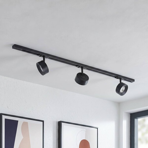 Sistema di binari Lindby Linaro, Ø 9,5 cm, a 3 luci, LED, nero Linaro, Nero, Studio / Ufficio, Alluminio, Moderno