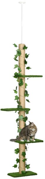 Albero Tiragraffi per Gatti Asta Regolabile a Soffitto Alto 202-242 cm Verde