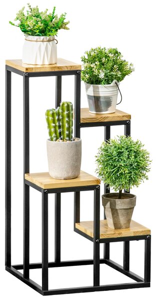 Scaffale per Piante a 4 Livelli 34x34x66 cm per Interni ed Esterni in Metallo e Legno