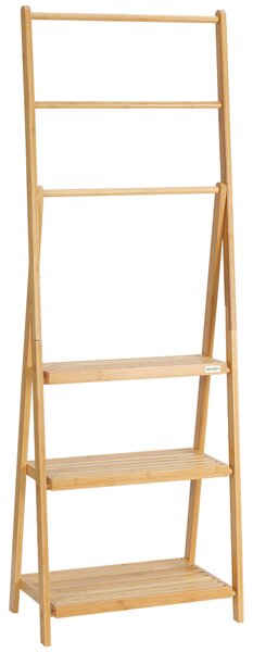 Portasciugamani Bagno Multiuso 53x30,5x152 cm Pieghevole con 3 Barre e 3 Ripiani in Legno Naturale