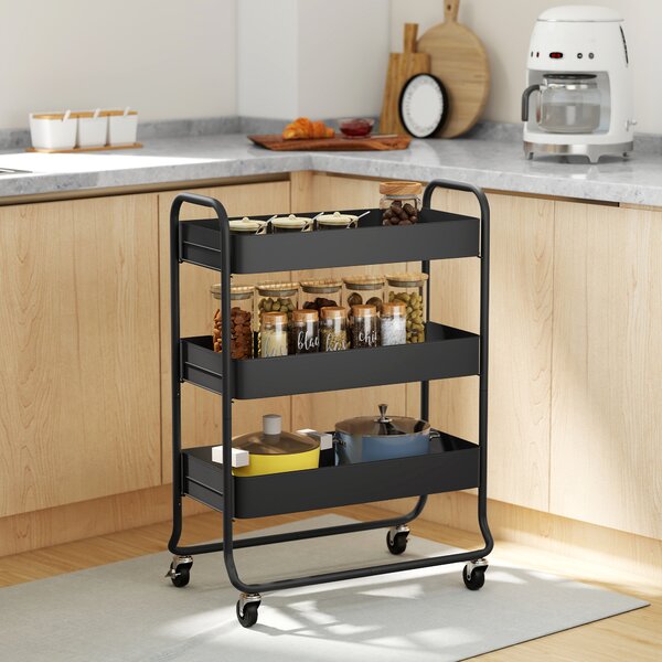 HOMCOM Carrello da cucina con 3 ceste e 4 ruote in metallo, 64,5x34x87 cm, Nero | Aosom Italy