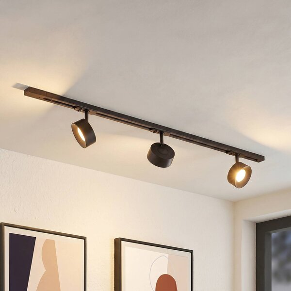 Sistema di binari Lindby Linaro, Ø 9,5 cm, a 3 luci, LED, nero Linaro, Nero, Studio / Ufficio, Alluminio, Moderno