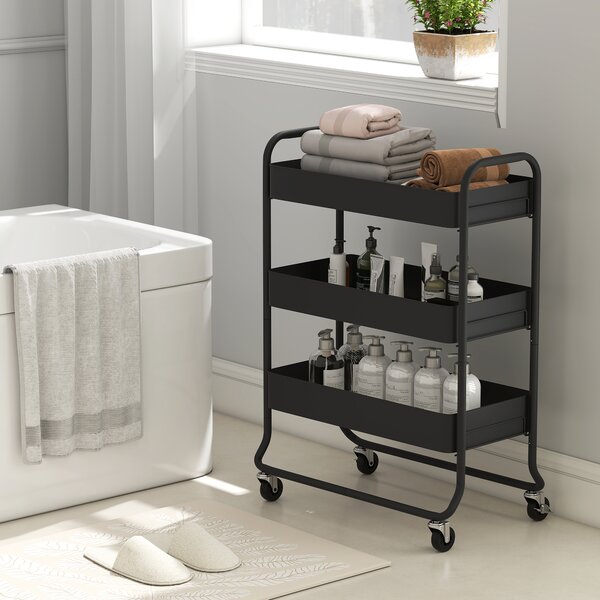 HOMCOM Carrello da cucina con 3 ceste e 4 ruote in metallo, 64,5x34x87 cm, Nero | Aosom Italy