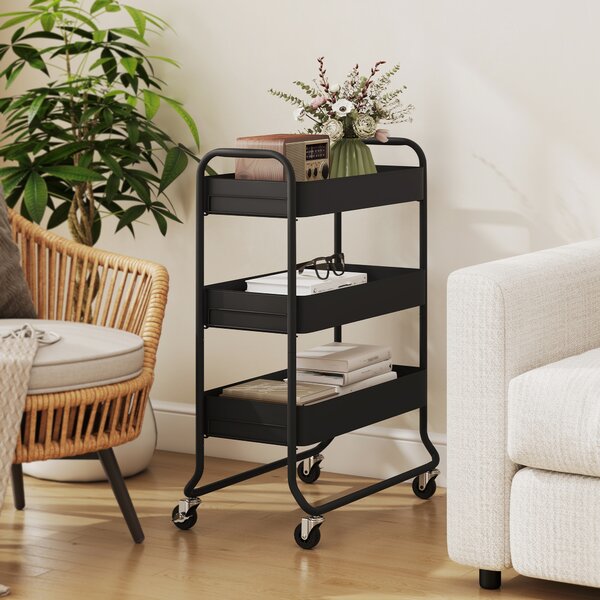 HOMCOM Carrello da cucina con 3 ceste e 4 ruote in metallo, 64,5x34x87 cm, Nero | Aosom Italy