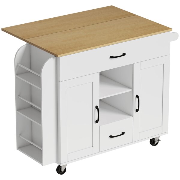 HOMCOM Isola da cucina con piano estraibile, Ante dell'armadio a chiusura soft, cassetti, portasciugamani, MDF, Bianco, 115x70x89 cm, Bianco | Aosom Italy