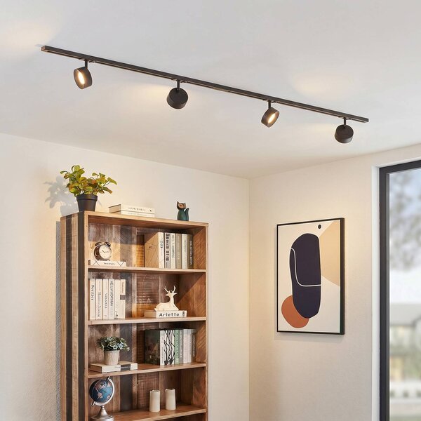 Sistema di binari Lindby Linaro, Ø 9,5 cm, a 4 luci, LED, nero Linaro, Nero, Studio / Ufficio, Alluminio, Moderno