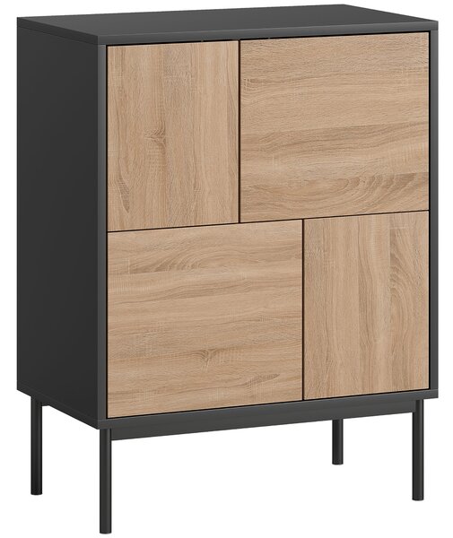 HOMCOM Credenza da pranzo con porte push-to-open, Armadio cucina con gambe in metallo, 60x35x78 cm, Nero e Legno naturale | Aosom Italy