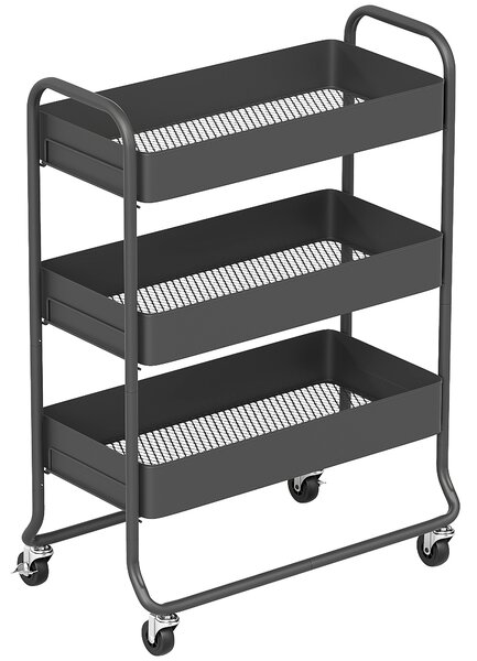 HOMCOM Carrello da cucina con 3 ceste e 4 ruote in metallo, 64,5x34x87 cm, Nero | Aosom Italy