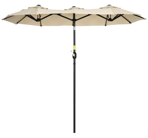 Ombrellone da Giardino 295x152x222 cm Copertura Doppia Inclinabile con Apertura a Manovella Cachi