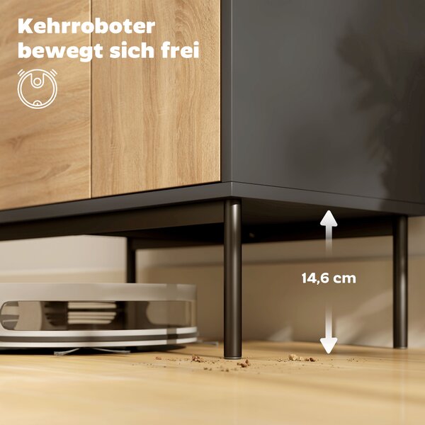 HOMCOM Credenza da pranzo con porte push-to-open, Armadio cucina con gambe in metallo, 60x35x78 cm, Nero e Legno naturale | Aosom Italy