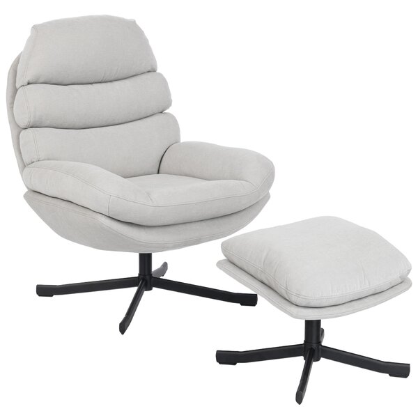 HOMCOM Poltrona Moderna relax con ottomana in tessuto ciniglia, 78x93x100 cm, bianco crema | Aosom Italy