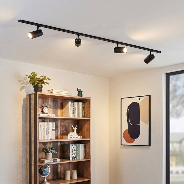 Sistema di binari Lindby Linaro Ø7 cm, a 4 luci, LED, nero, CCT Lindby, dimmerabile, Nero, Studio / Ufficio, Alluminio, Moderno