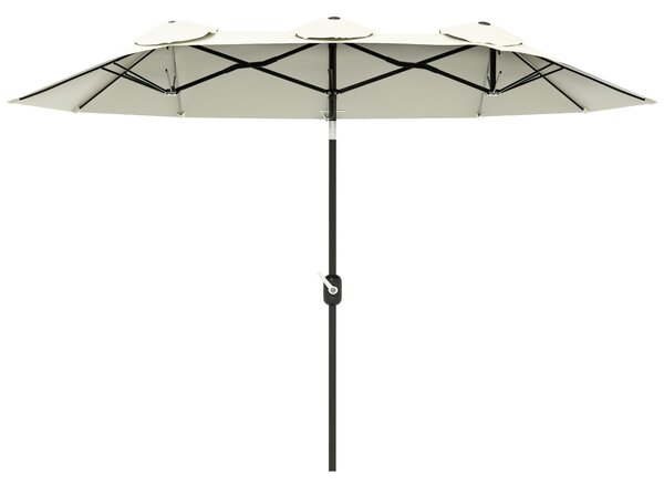 Ombrellone da Giardino 295x152x222 cm Copertura Doppia Inclinabile con Apertura a Manovella Beige