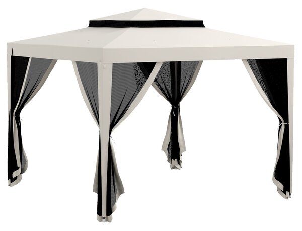 Gazebo da Giardino 300x300 cm con Zanzariera Doppio Tetto e 8 Fori in Acciaio e Poliestere Bianco Crema