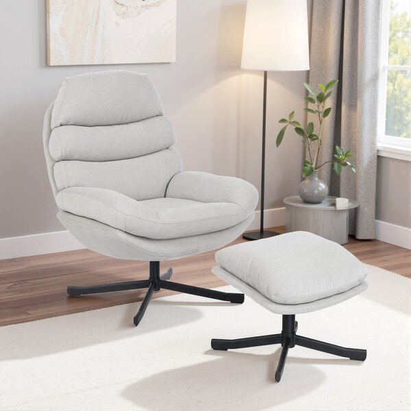 HOMCOM Poltrona Moderna relax con ottomana in tessuto ciniglia, 78x93x100 cm, bianco crema | Aosom Italy