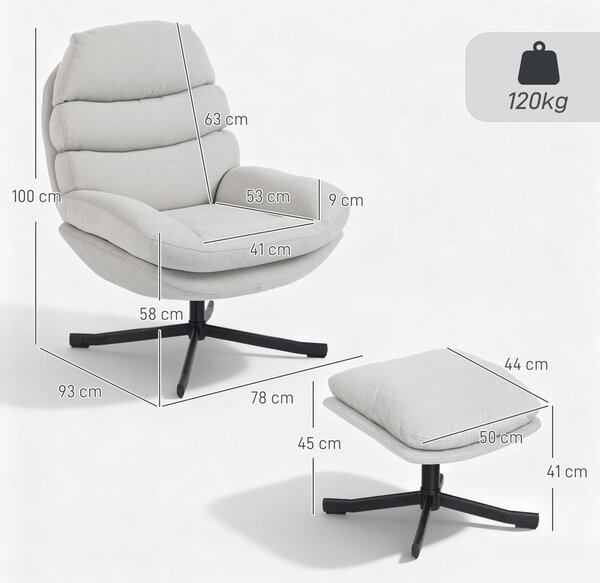 HOMCOM Poltrona Moderna relax con ottomana in tessuto ciniglia, 78x93x100 cm, bianco crema | Aosom Italy