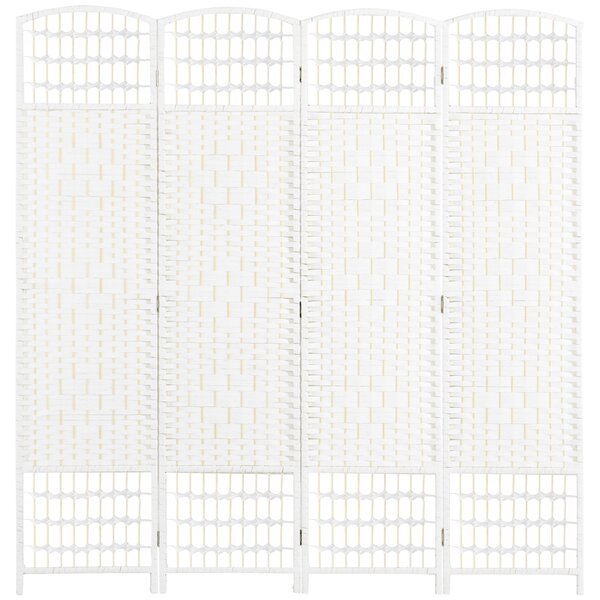 Paravento a 4 Ante Pieghevole 160x170 cm Autoportante e Intrecciato per Interni Bianco