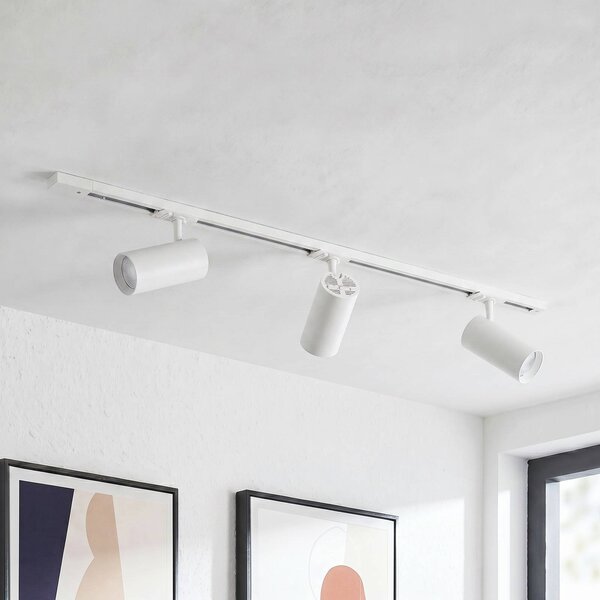 Sistema di binari Lindby Linaro, Ø 7 cm, a 3 luci, LED, bianco, CCT Linaro Lindby, dimmerabile, Bianco / Opale, Studio / Ufficio, Alluminio, Moderno