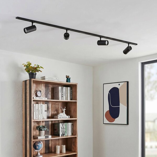 Sistema di binari Lindby Linaro Ø7 cm, a 4 luci, LED, nero, CCT Lindby, dimmerabile, Nero, Studio / Ufficio, Alluminio, Moderno
