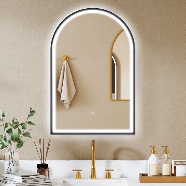 HOMCOM Specchio da Bagno con 3 Colori di Luce, Luminosità Regolabile e Funzione Antiappannamento, 60x4x90 cm, Nero | Aosom Italy