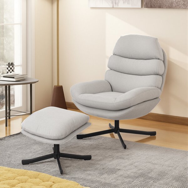 HOMCOM Poltrona Moderna relax con ottomana in tessuto ciniglia, 78x93x100 cm, bianco crema | Aosom Italy