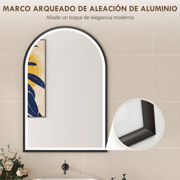 HOMCOM Specchio da Bagno con 3 Colori di Luce, Luminosità Regolabile e Funzione Antiappannamento, 60x4x90 cm, Nero | Aosom Italy
