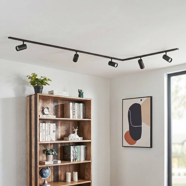 Sistema di binari Lindby Linaro Ø7 cm, a 5 luci, LED, nero, CCT Lindby, dimmerabile, Nero, Studio / Ufficio, Alluminio, Moderno